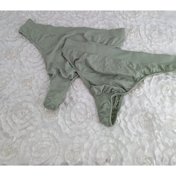 2 Pair VINTAGE (2000) Victorias Secret Sage thong Medium NEW - Picture 1 of 5